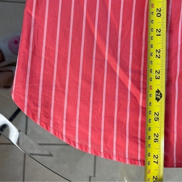 Talbots 100% cotton, coral & white pinstriped button-down ruffle trim shirt Sz L - Picture 13 of 15